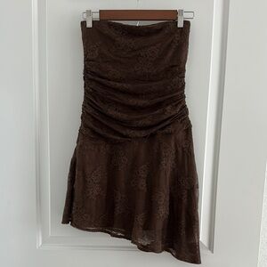 Abercrombie & Fitch Brown Strapless Ruched Sheath Dress